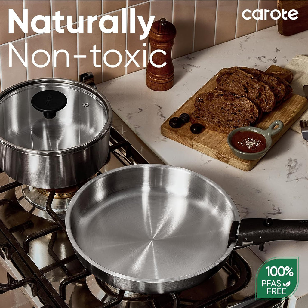 CAROTE Pots and Pans Set, Stainless Steel Cookware Set Detachable Handle, 15pcs Induction Kitchen Cookware Sets with Removable Handle, RV Cookware Set, Oven Safe, Mothers Day Gifts