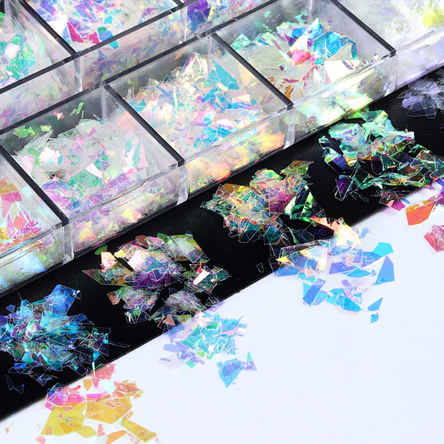 Iridescent Glitter Nail Art Sequins, Holographic 3D Irregular Ultra Thin Nail Art Glitter Flakes Design, Shiny Mermaid Nail Glitter Slices Resin Acrylic Supplies for Women Girls Manicure Decorations