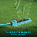 Aqua Joe Oscillating Sprinkler With Adjustable Spray, 16 Clog-Resistant Nozzles, Metal Base & 3600 Square Foot Coverage, Compatible With Garden Hoses