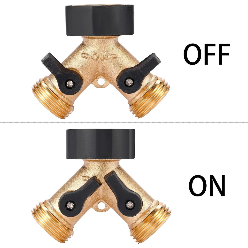 Garden Hose Splitter 2 Way Heavy Duty, Y Connector Brass Garden Hose Adapter, Hose Bib Splitter With 2 Extra Rubber Washers | Brass Garden Hose Adapter Hose Bib Splitter With 4 Extra Rubber Washers