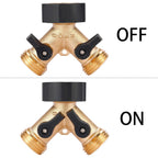 Garden Hose Splitter 2 Way Heavy Duty, Y Connector Brass Garden Hose Adapter, Hose Bib Splitter With 2 Extra Rubber Washers | Brass Garden Hose Adapter Hose Bib Splitter With 4 Extra Rubber Washers