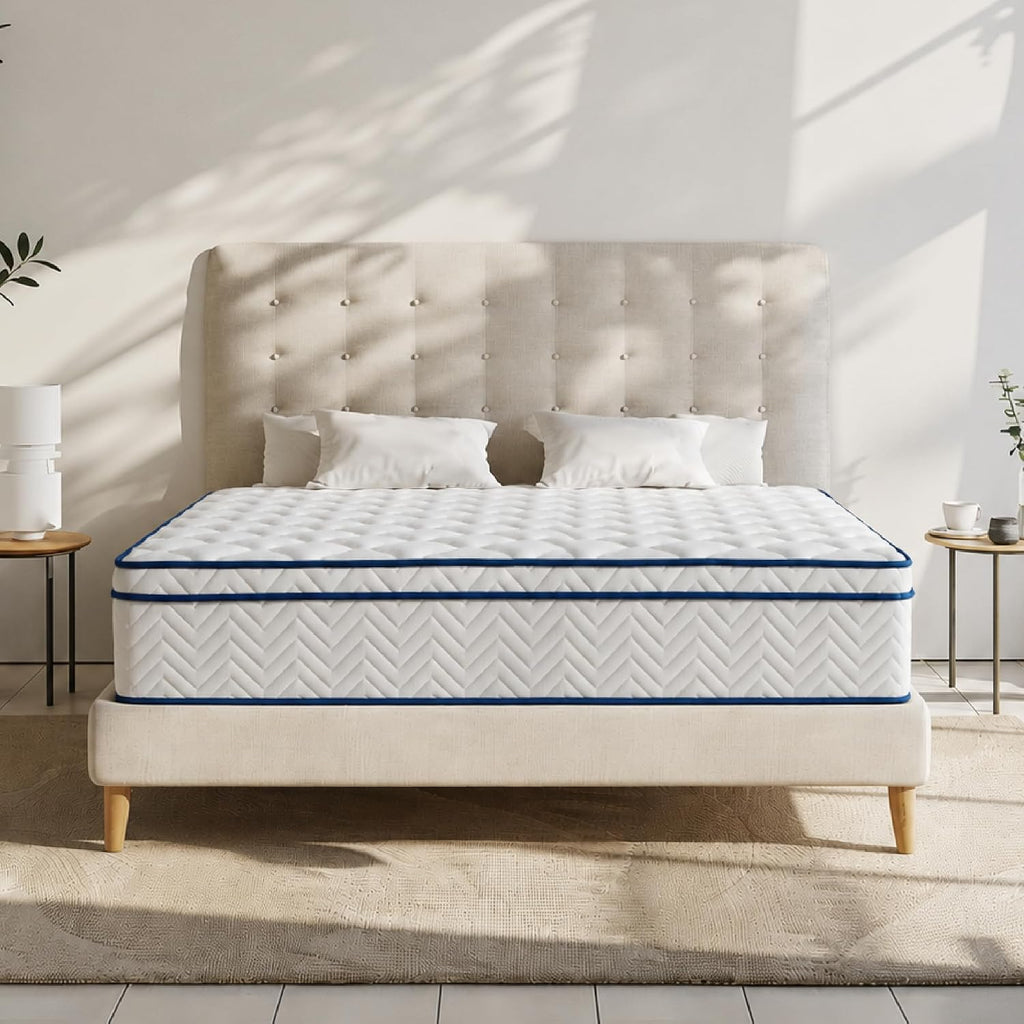 King Size 12 Inch Individual Pocket Coil Hybrid Mattress, Quilted Breathable Cover, Medium-Soft, Compressed Mattress In A Box, No Fiberglass, 76" X 80"