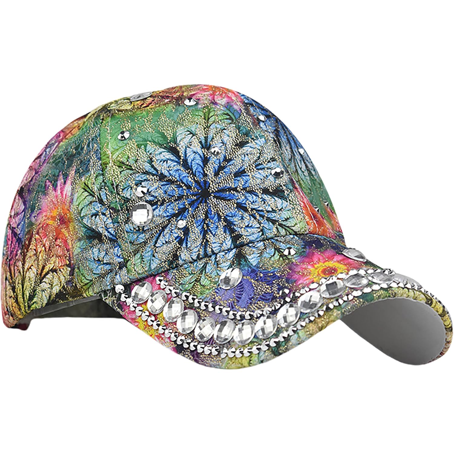 Bling Baseball Caps For Women, Rhinestone Summer Flower Baseball Hat, Adjustable Spring Fall Denim Sequin Jean Hat