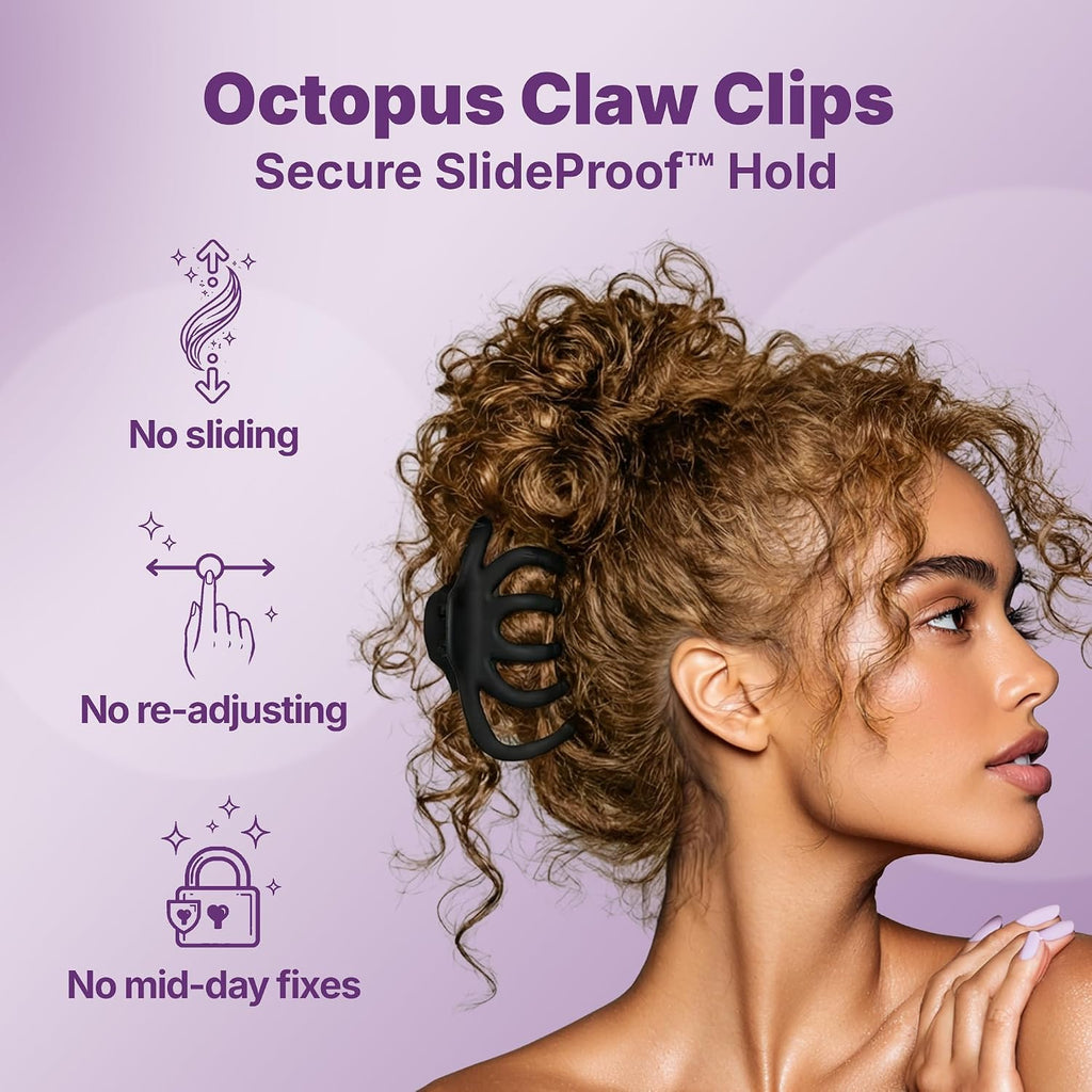 Goody Slideproof Large Hair Clips, Stylish, Secure Grip Octopus Claw Clips For Thick Hair, Styling Accessories For All Occasions & Longer Lengths, Gifts For Women & Girls, Black & Tortoiseshell, 2 Ct