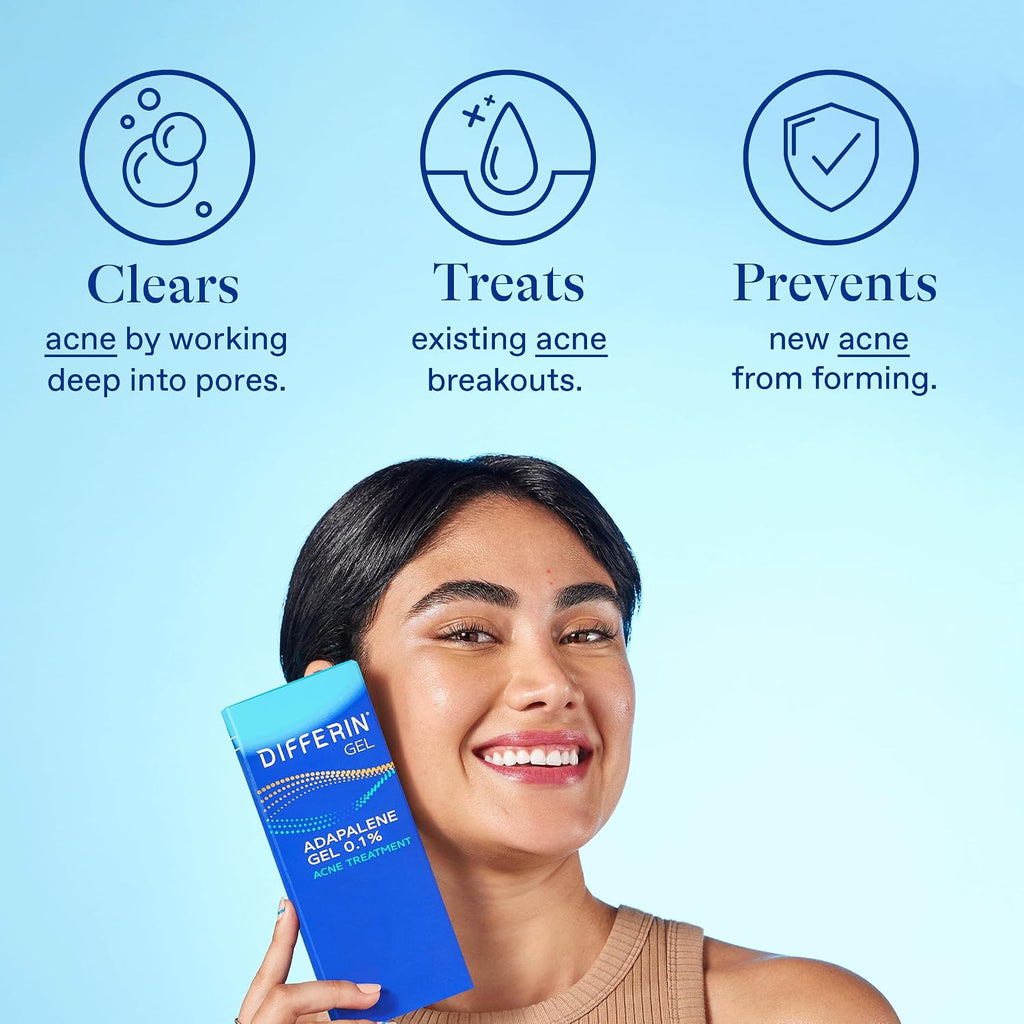 Differin Acne Treatment Gel, 90 Day Supply, Retinoid Treatment For Face With 0.1% Adapalene, Gentle Skin Care For Acne Prone Sensitive Skin, 45G Pump (Packaging May Vary)