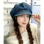 Bidadary Denim Newsboy Beret Hat for Women Cabbie Flat Cap French Newsboy Hat for Traveling Dark Blue