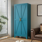 71" Tall Metal Storage Cabinet With 2 Doors And 4 Adjustable Shelves, 5-Tier Kitchen Pantry Storage Cabinet For Kitchen, Living Room, Dining Room And Office, Blue