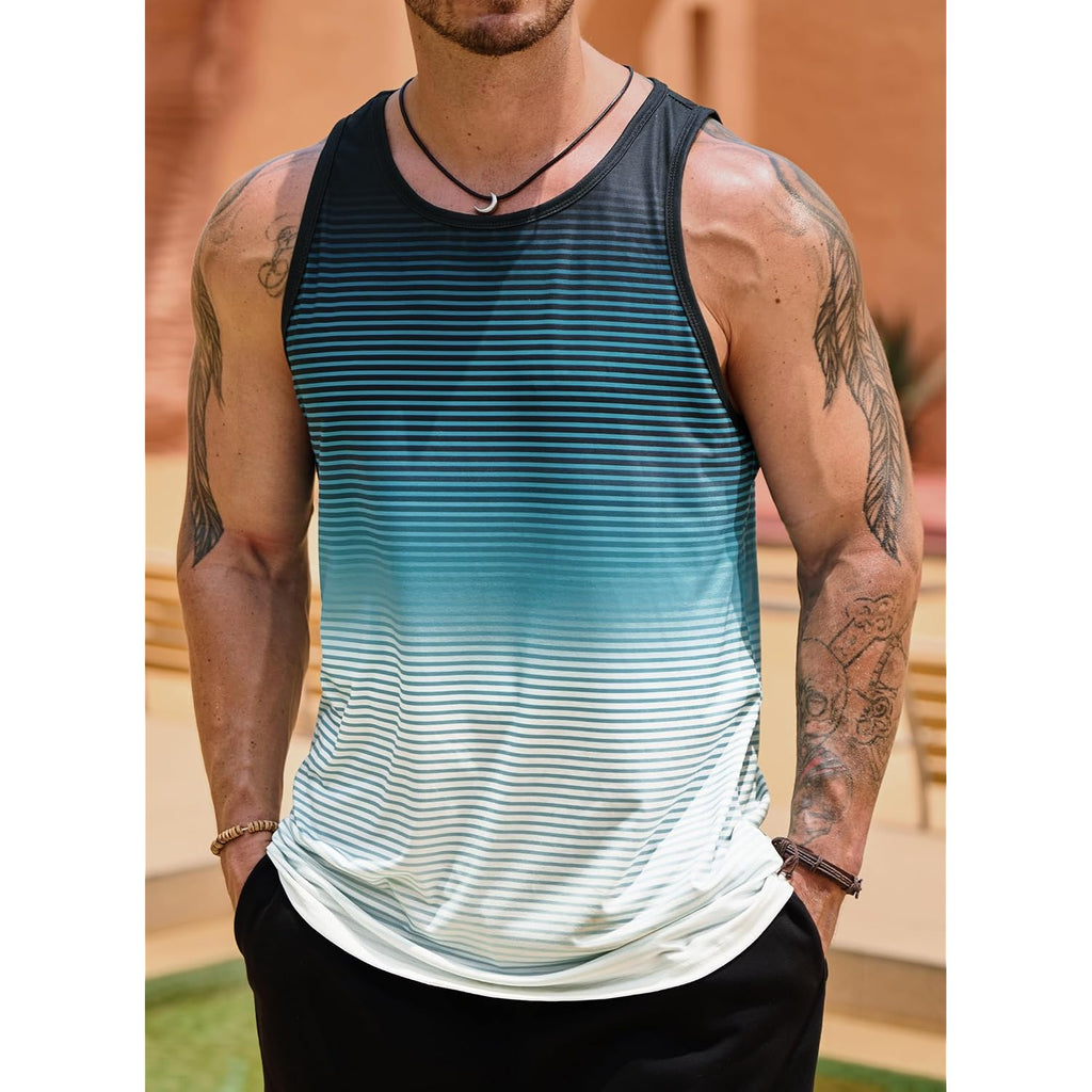 Vogstart Mens Hawaiian Beach Tank Tops Summer Vacation Muscle Top Graphic Sleeveless Shirts (S-3Xl)