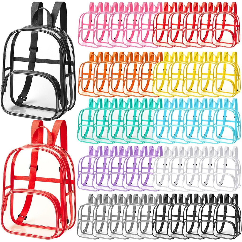 Clear Backpack Bulk Waterproof Transparent Colorful Bookbag Donation Supply Kits For Women Men(12 Inch,50 Pcs)
