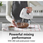 Hamilton Beach 6-Speed Electric Hand Mixer with Whisk, Traditional Beaters, Snap-On Storage Case, 250 Watts, White