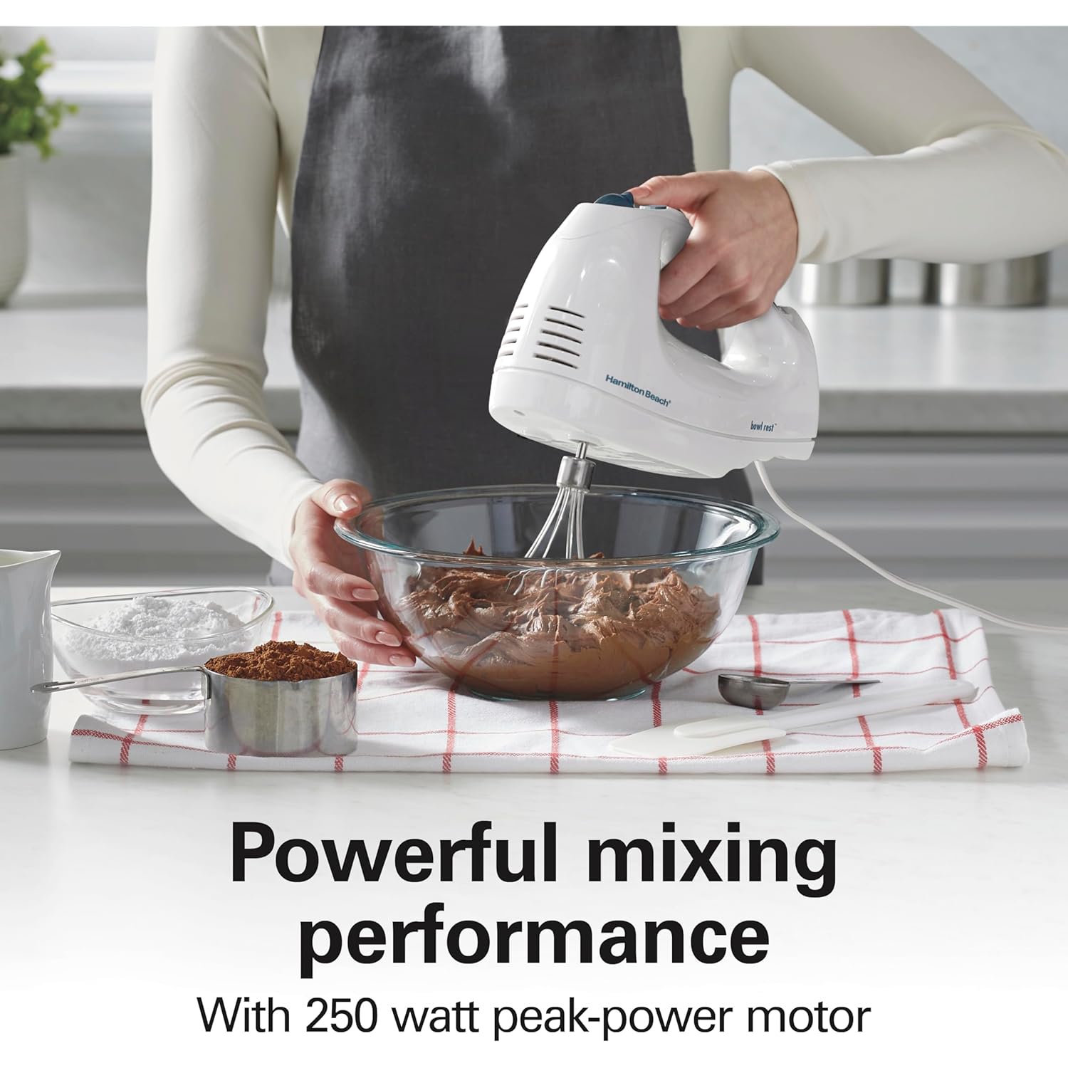 Hamilton Beach 6-Speed Electric Hand Mixer with Whisk, Traditional Beaters, Snap-On Storage Case, 250 Watts, White