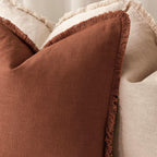 Foindtower Set of 2 Decorative Linen Fringe Throw Pillow Covers Farmhouse Cushion Cover with Tassels Soft Accent Pillowcase for Couch Chair Sofa Bed Living Room Home Decor,20×20 Inch,Fall Rust Orange