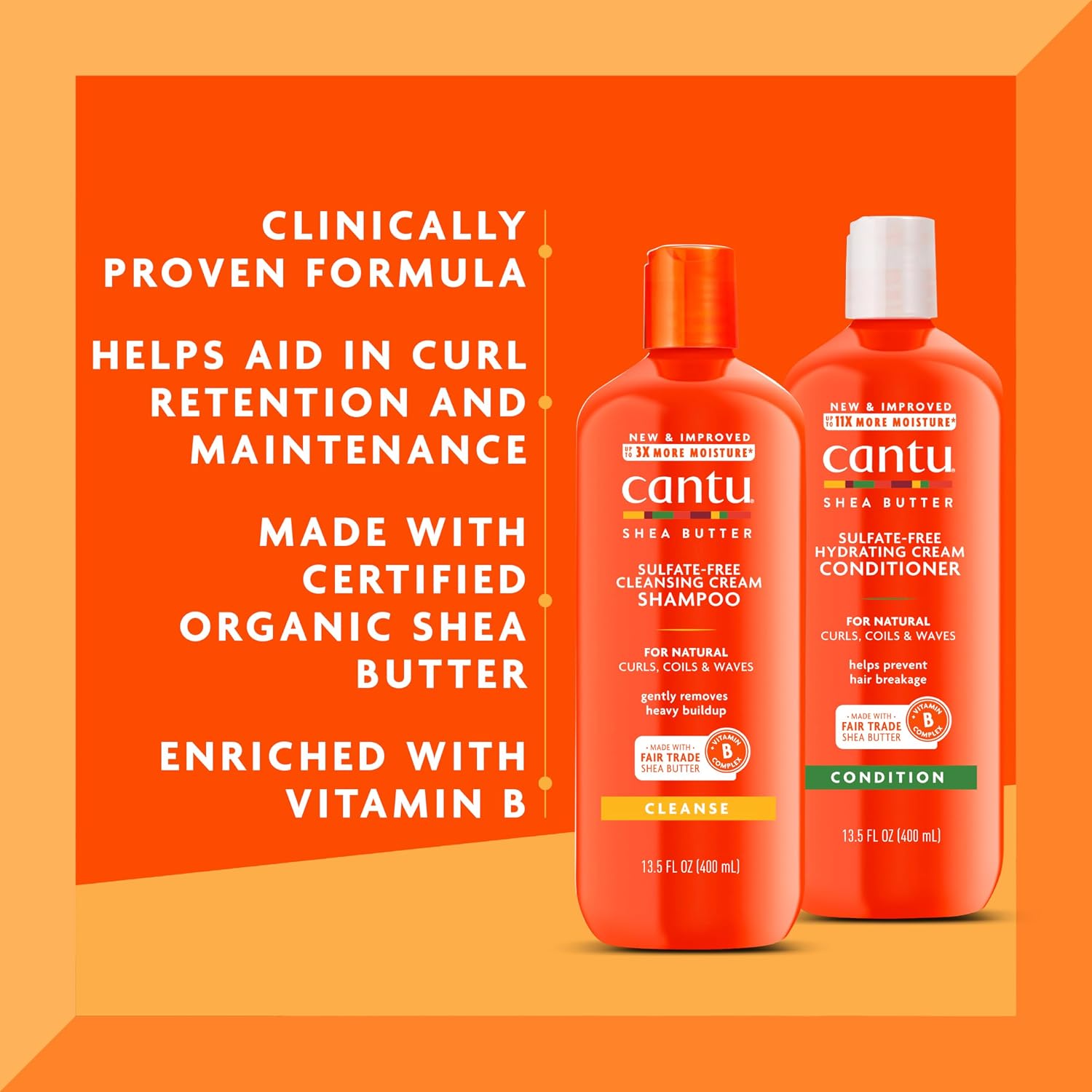 Cantu Shampoo & Conditioner With Shea Butter For Natural Hair, 13.5 Fl Oz (Pack Of 2)