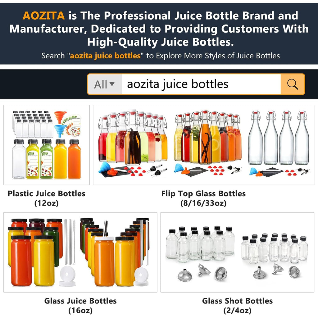 24 PACK, 12 OZ Reusable Plastic Juice Bottles with Caps, Plus 24 Labels & 2 Silicone Funnels - Clear Juicing Bottles for Juice, Smoothies, Ginger, Tea, Coffee - Food Grade & Leakproof Travel Bottles