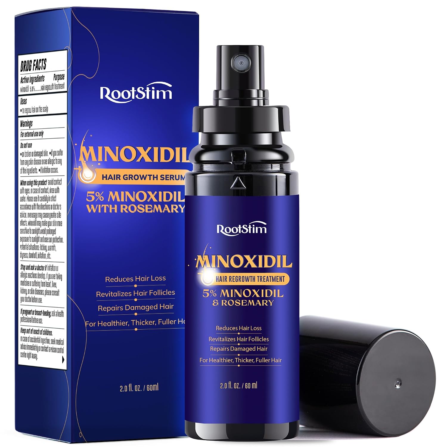 Rootstim Minoxidil 5% Hair Growth Spray For Men And Women | Fast-Drying Lightweight Formula, Thinning Hair Regrowth | Rosemary, Biotin, Caffeine | Daily Use | 2 Fl Oz