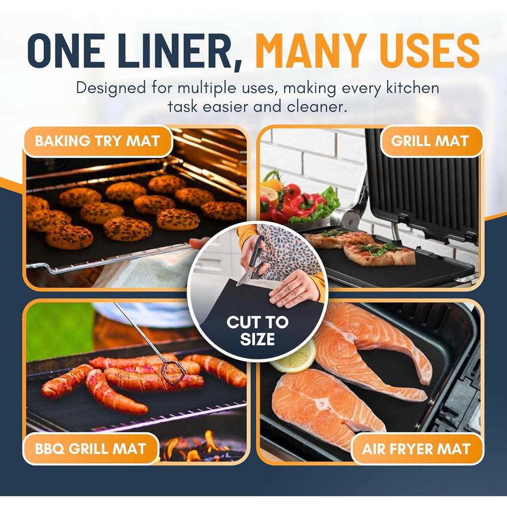 Oven Liners for Bottom of Oven - 2 Pack Large Heavy Duty Mats, 17”x25” Non-Stick Reusable Liner for Electric, Gas, Toaster Ovens, Grills - BPA & PFOA Free Kitchen Accessory to Keep Oven Clean (Black)