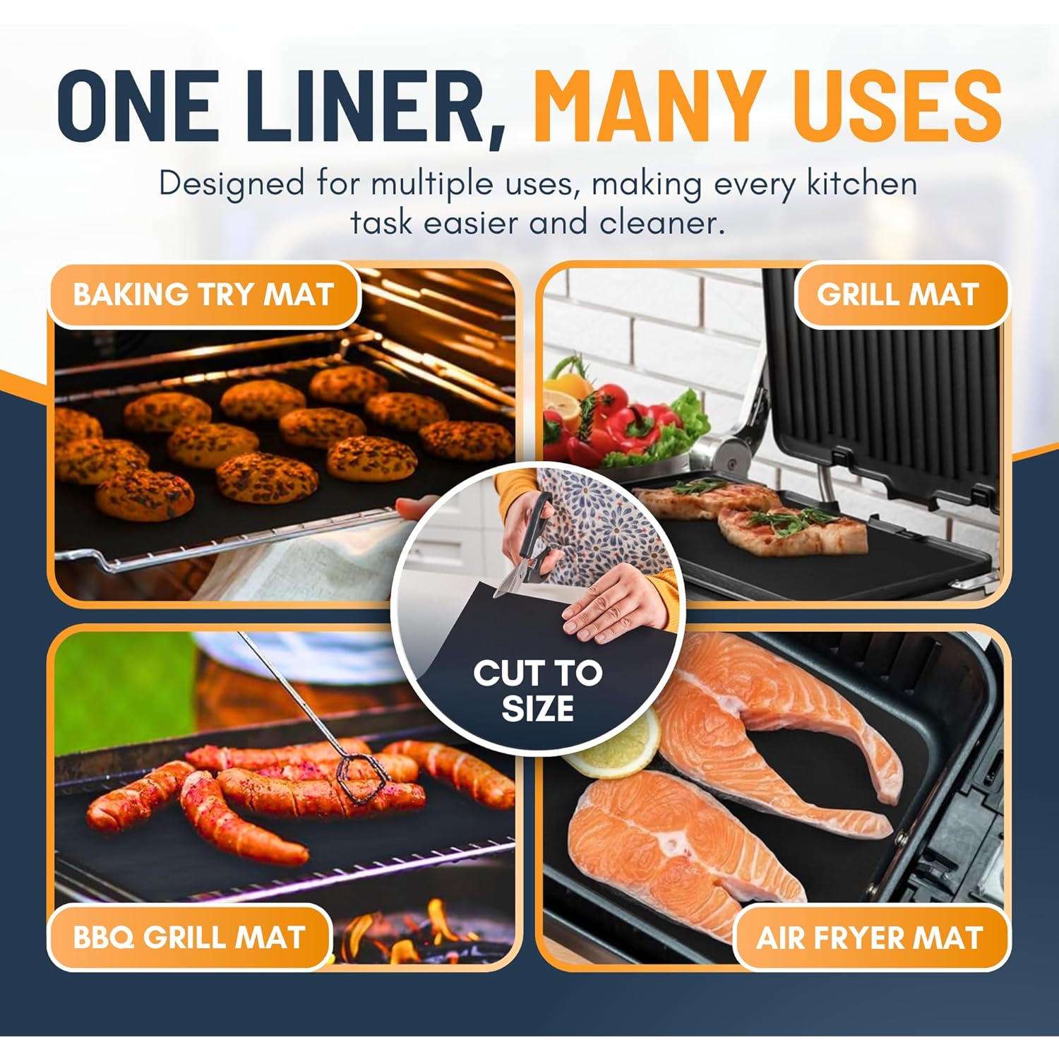 Oven Liners for Bottom of Oven - 2 Pack Large Heavy Duty Mats, 17”x25” Non-Stick Reusable Liner for Electric, Gas, Toaster Ovens, Grills - BPA & PFOA Free Kitchen Accessory to Keep Oven Clean (Black)