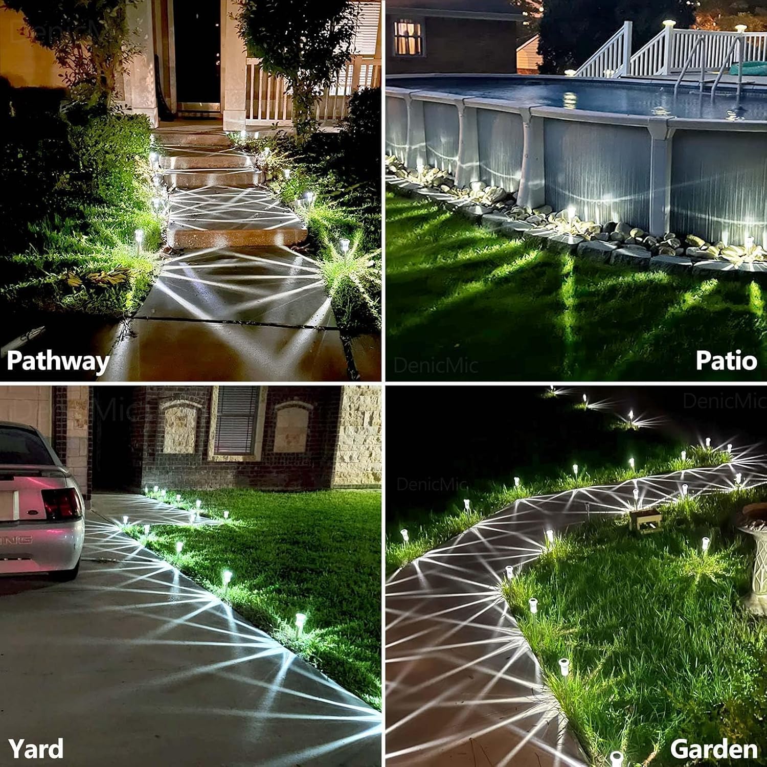 Denicmic Solar Lights Outdoor 10 Pack Waterproof 6000K Cold White Led Stainless Steel Stake Outside Lights For Yard Pathway Garden Driveway Walkway Landscape Path Lighting