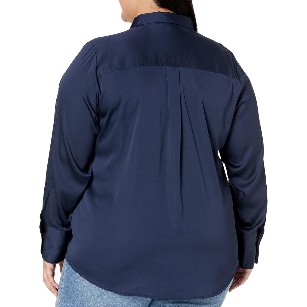Women's Regular-Fit Long Sleeve Satin Button Down Blouse, Dressy Business Casual