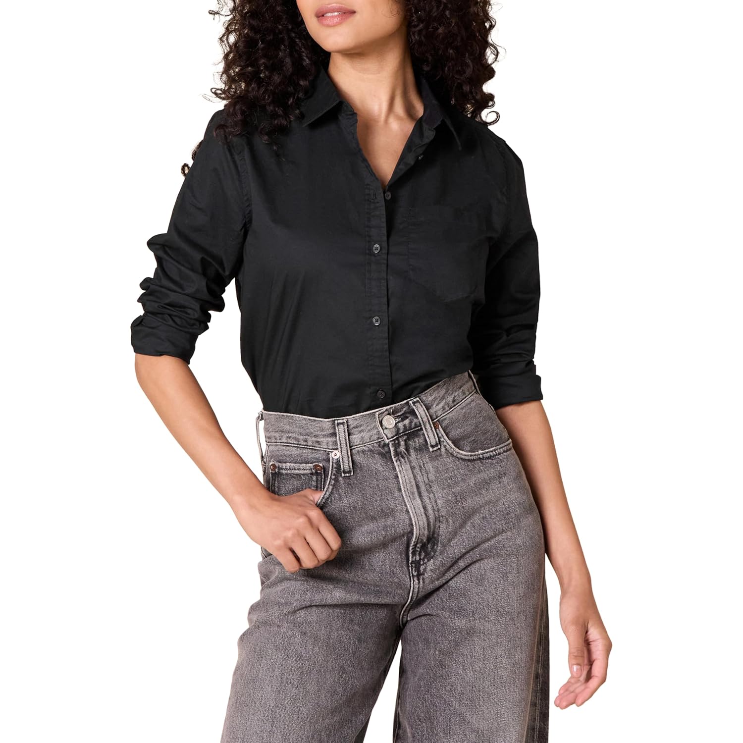 Women's Regular-Fit Long-Sleeve Button-Down Poplin Shirt, Business Casual, Office Work