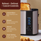 Elite Gourmet ECT-3100 4-Slice Long Slot Toaster | Extra Wide Slots for Bagels, Sourdough & Texas Toast | 6 Browning Settings | Reheat, Defrost & Cancel | Built-In Warming Rack | Stainless Steel