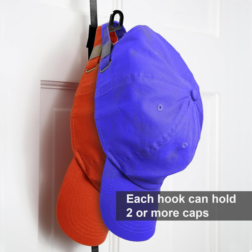Perfect Curve Caprack | Over-The-Door Hat Organizer For Baseball Caps | 2 Straps, Holds 18-36 Adjustable Caps | Black