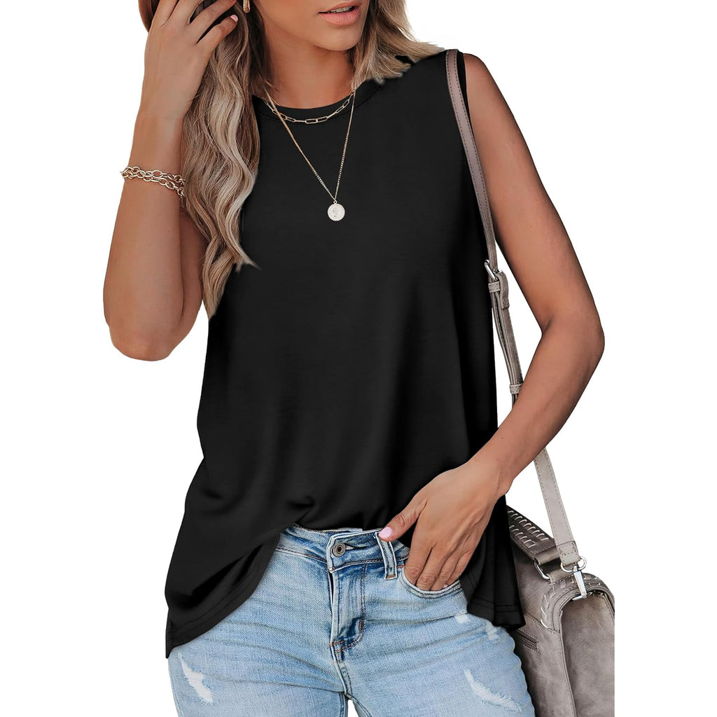 OFEEFAN High Neck Tank Tops for Women Loose Fit Sleeveless Top Summer Clothes Womens Tunic Tops to Wear with Leggings