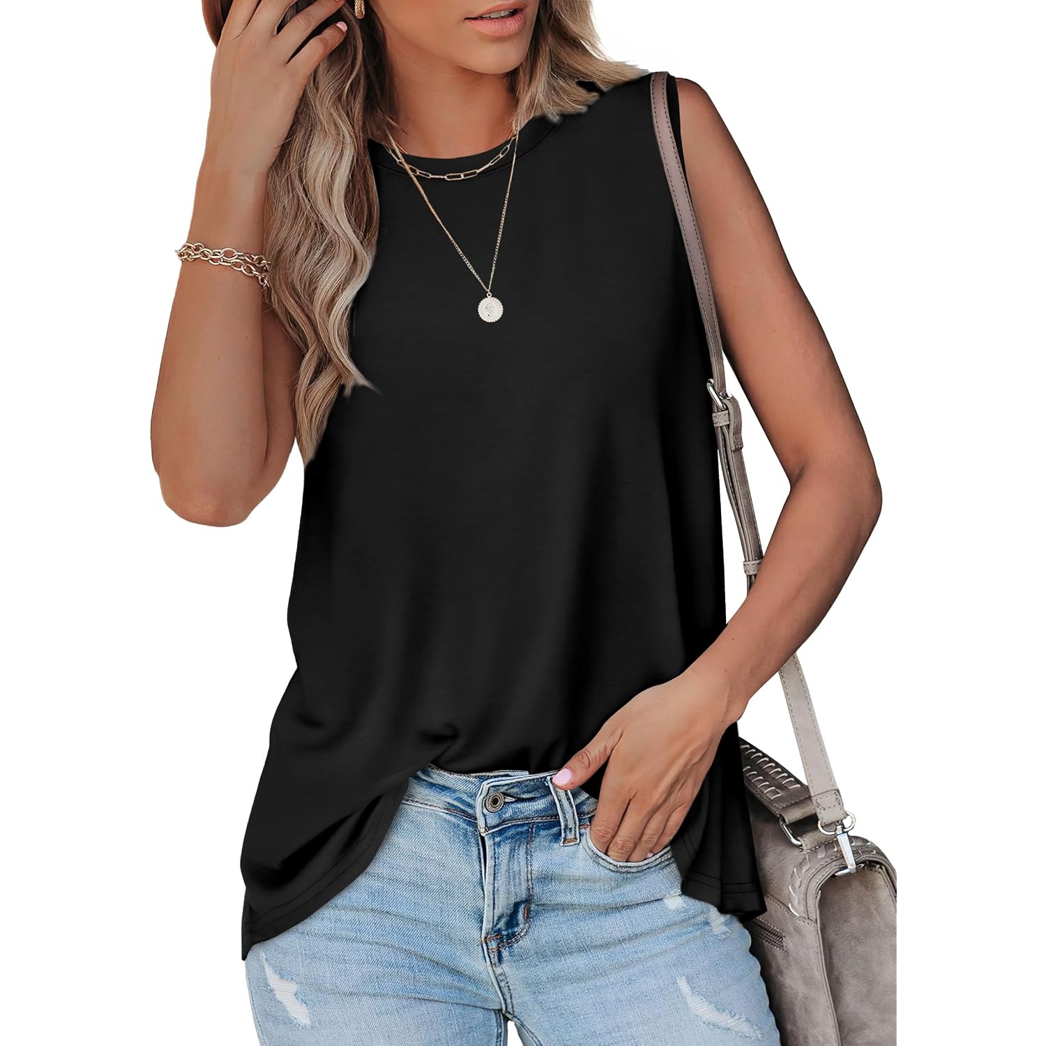 OFEEFAN High Neck Tank Tops for Women Loose Fit Sleeveless Top Summer Clothes Womens Tunic Tops to Wear with Leggings