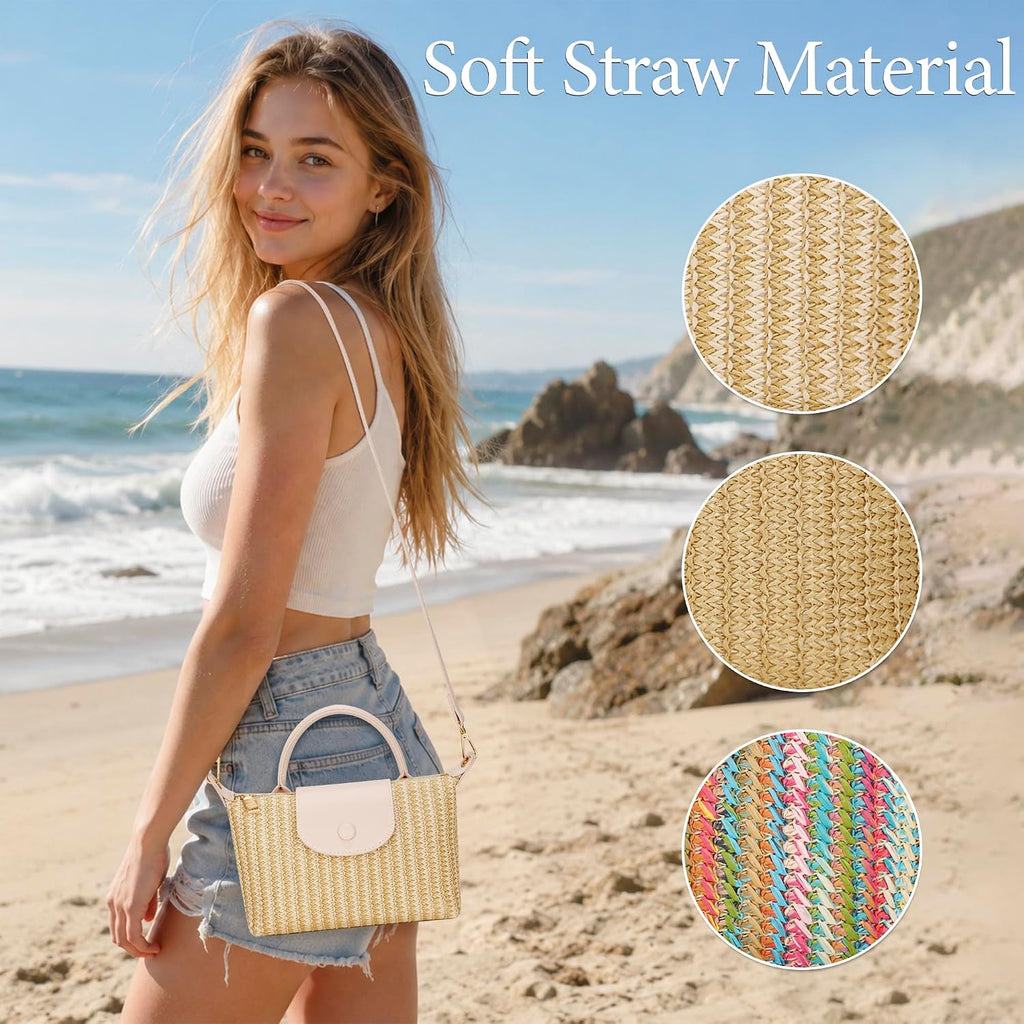 Kkxiu Mini Top Handle Purse For Women Small Summer Straw Beach Crossbody Bags For Lady Handbags