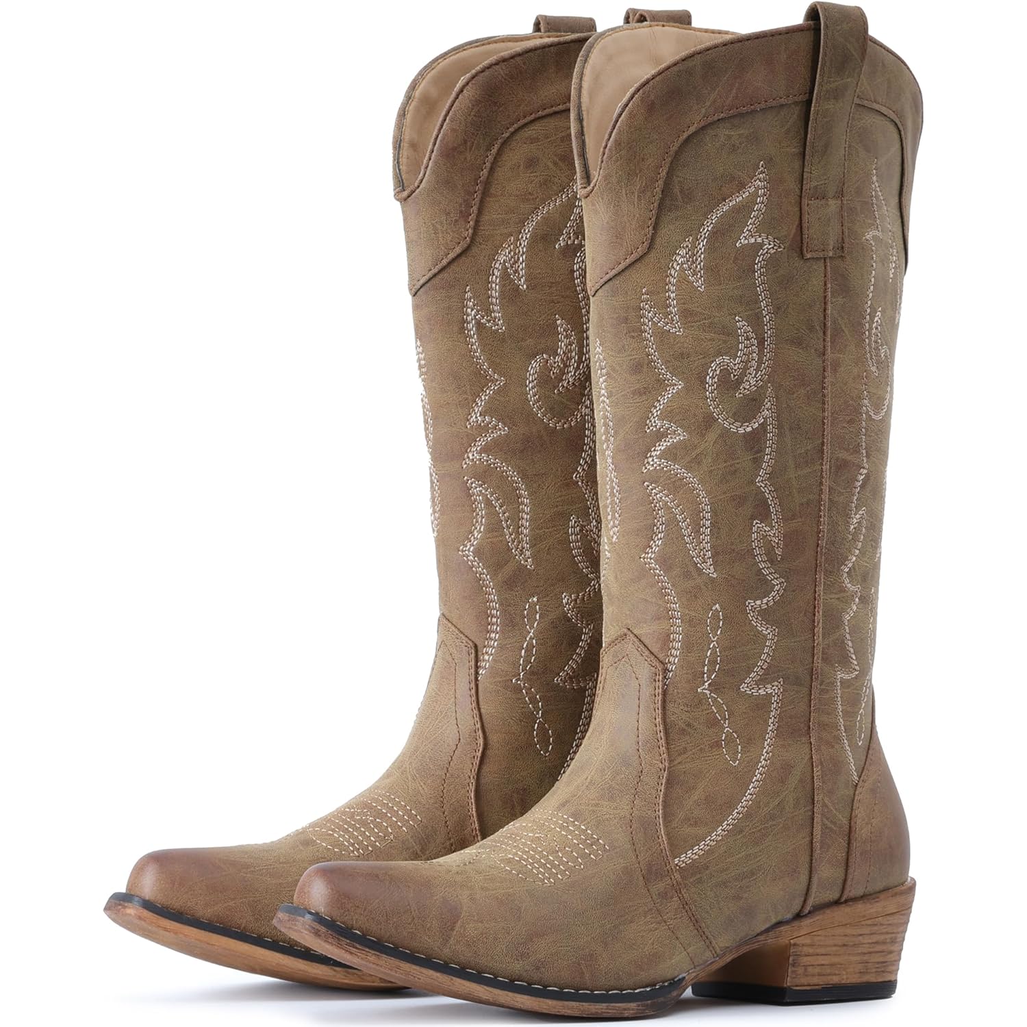 IUV Cowboy Boots for Women Mid Calf Fashion Cowgirl Boots with Embroidery Western Snip Toe