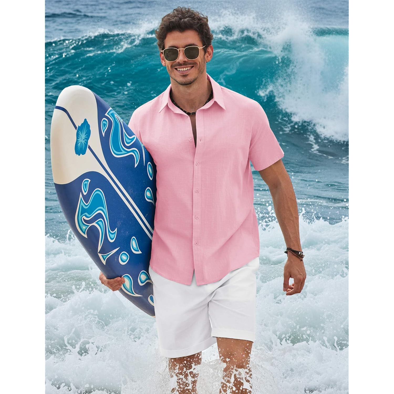 Coofandy Mens Button Down Shirts Short Sleeve Casual Shirt Cotton Summer Beach Linen Wedding Shirts