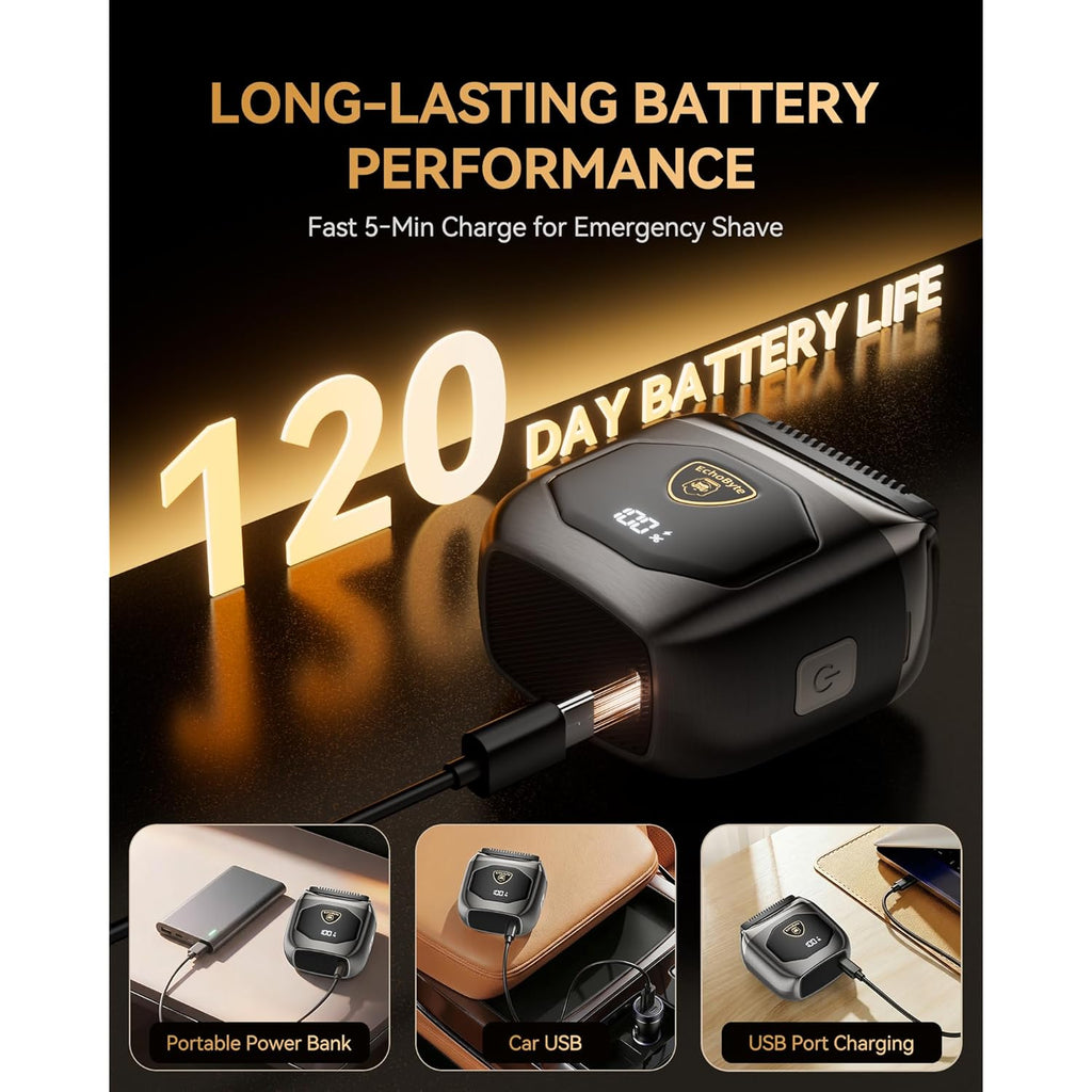 Full Metal Electric Foil Shaver for Men: 4 Floating Blades, IPX7 Waterproof Wet & Dry Mini Razor, 120-Min Runtime USB-C Rechargeable, Quiet Travel Groomer with LED Display & Travel Lock