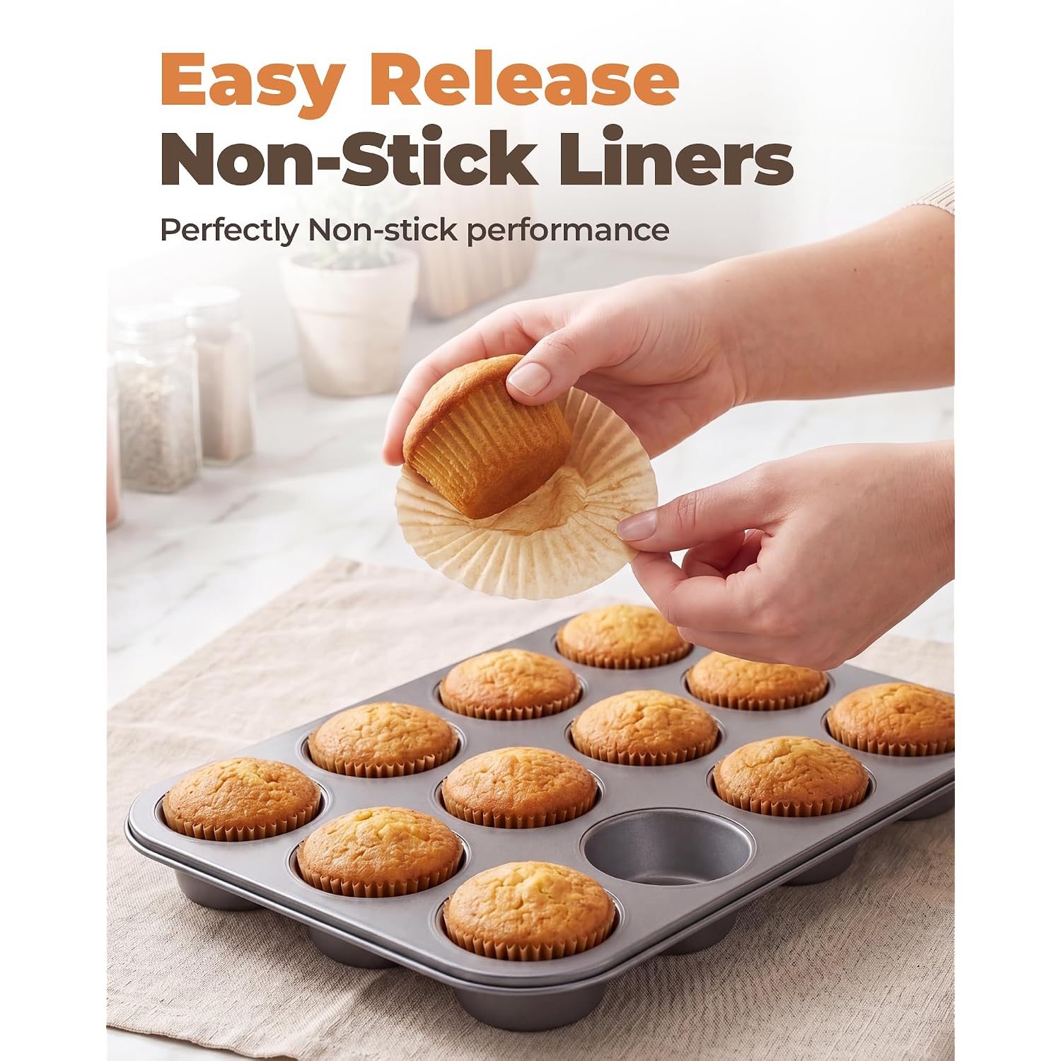 Bake Choice Non-Stick 200Pcs Standard Cupcake Liners For Baking, Natural, Food-Grade Cupcake Wrapper, Greaseproof Parchment Muffin Liners