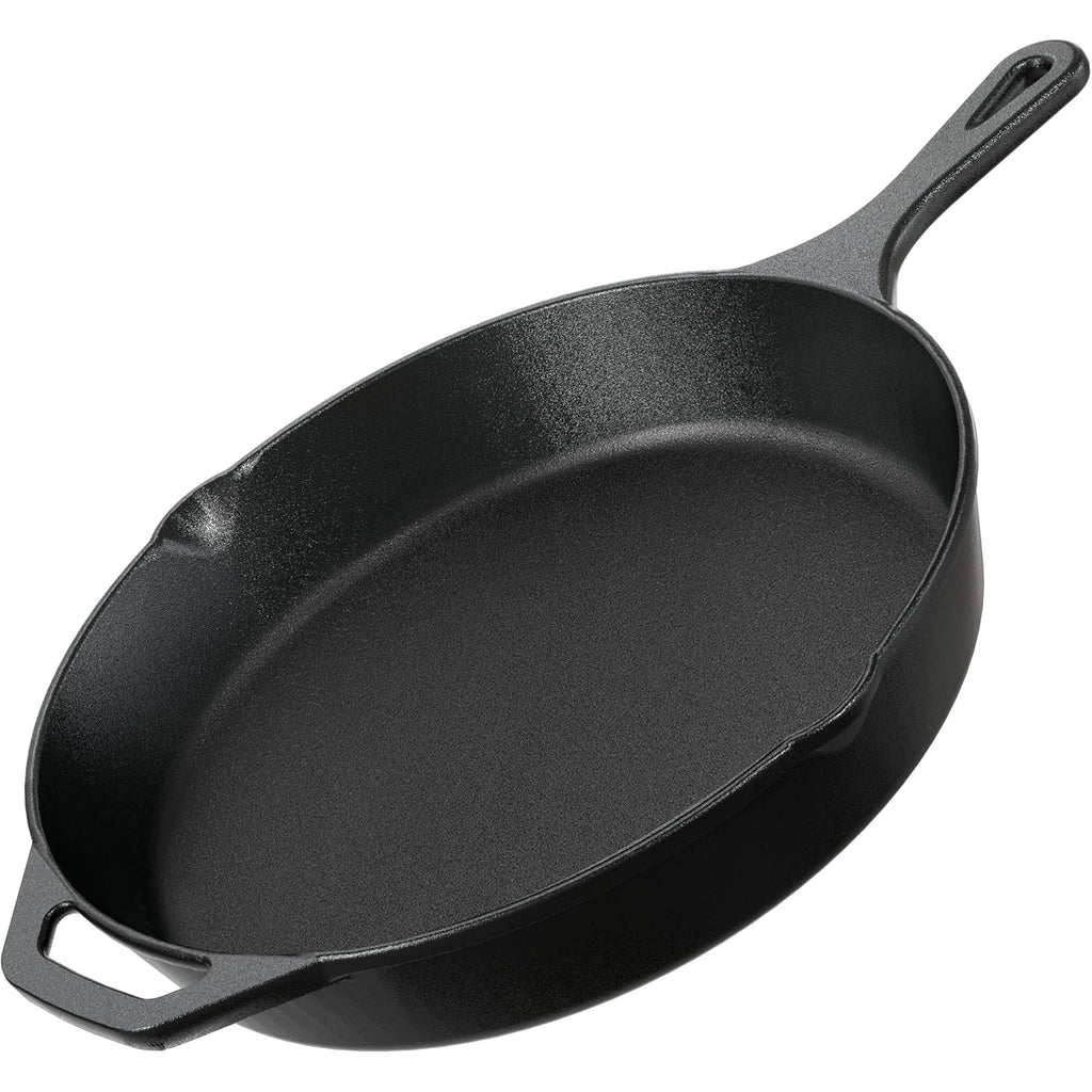 Utopia Kitchen Premium Cast Iron Skillets 12 Inch, Chef's Pan, Pre-Seasoned Frying Pan, Stovetop, Oven, Campfire and Grill Large Skillet, Even Heat Distribution Multipurpose Cast Iron Pan - Black