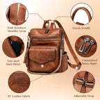 PU Leather Backpack Purse for Women | Anti-theft Ladies Shoulder Bag Handbag Suitable for Work, Travel, and Daily Use (Brown)