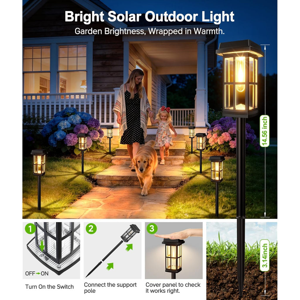 8 Pack Solar Pathway Lights Outdoor, 2 Lighting Modes Waterproof Solar Lights Outdoor, Sturdy Metal Rods, Brighter Up To 15Hrs Outdoor Path Lights For Yard Walkway Driveway Sidewalk Garden