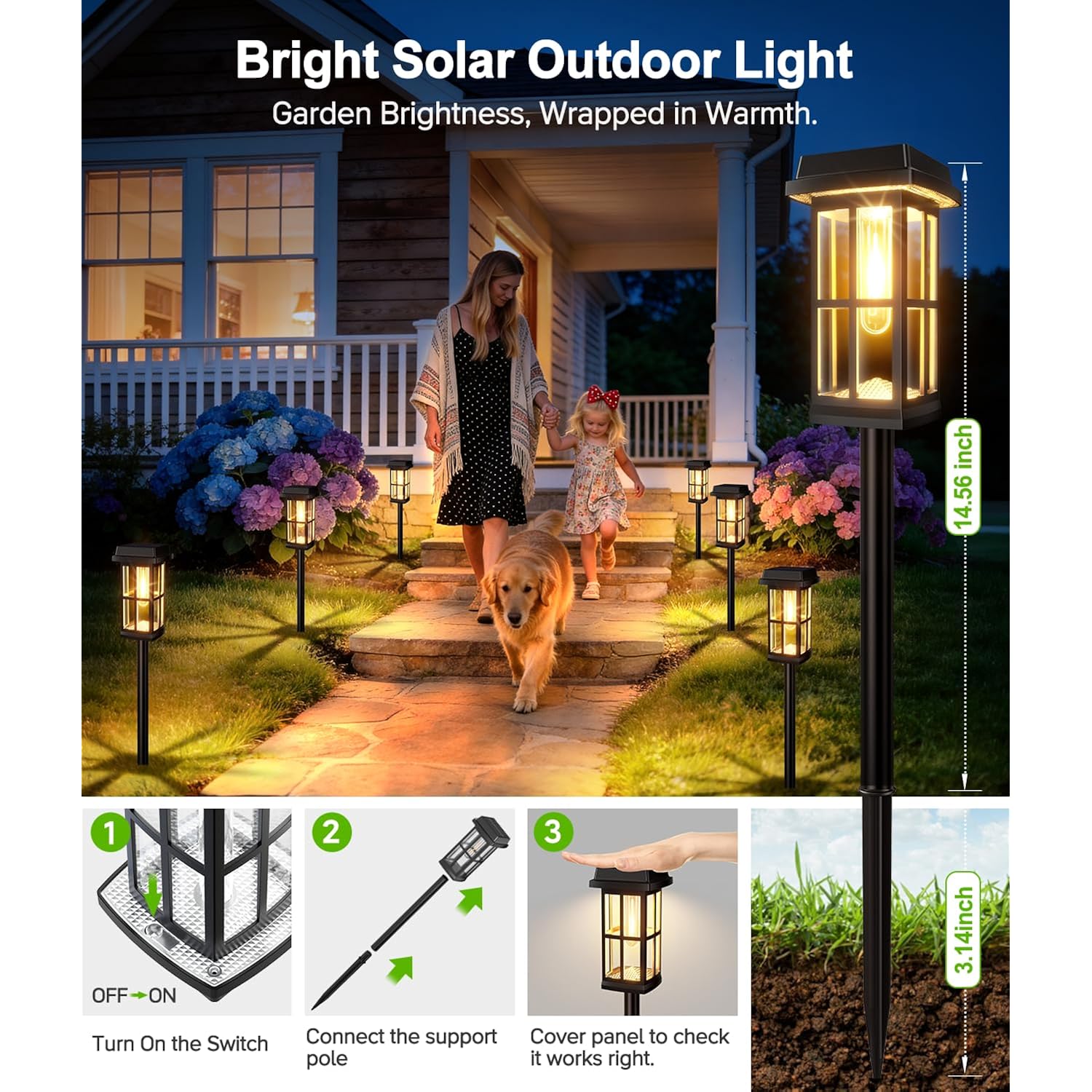8 Pack Solar Pathway Lights Outdoor, 2 Lighting Modes Waterproof Solar Lights Outdoor, Sturdy Metal Rods, Brighter Up To 15Hrs Outdoor Path Lights For Yard Walkway Driveway Sidewalk Garden