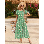 Zeagoo Summer Dresses For Women 2026 Maxi Bohemian Floral Short Sleeve Long Dress Casual Flowy Tired Beach Sundress