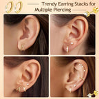 Turandoss 7 Pairs Gold Earrings for Women - Hypoallergenic 14K Gold Plated Stud & Hoop Cartilage Earring Sets Lightweight Helix Lobe Tragus Conch Earrings for Women