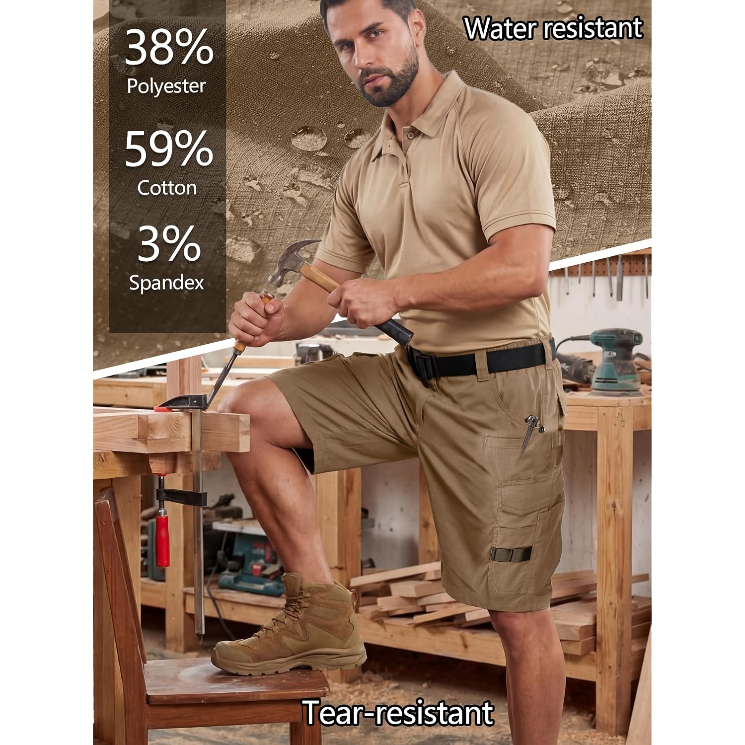 Men'S Cargo Work Shorts Water Resistant Ripstop Tactical Tool Shorts For Outdoor Hiking Fishing With 14 Pockets(No Belt)