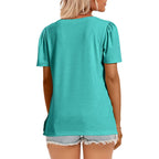 Womens Tops Casual Short Sleeve Square Neck Shirts Puff Sleeve Tshirts Loose Casual Blouse Summer Tee