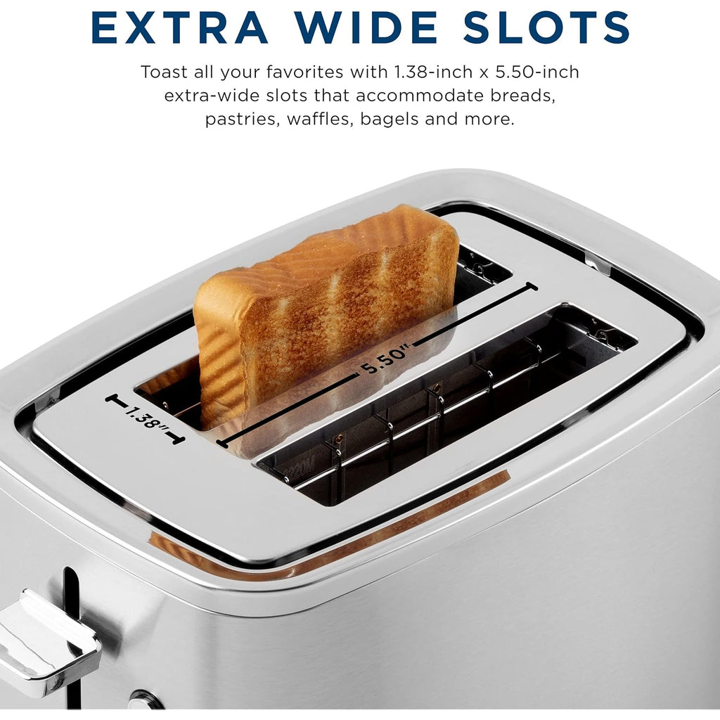 GE 2 Slice Stainless Steel Toaster, Extra Wide Slots for Toasting Bagels, Breads, Waffles & More, 7 Adjustable Shade Settings, Removable Crumb Tray, Countertop Kitchen Essentials, 850 Watts