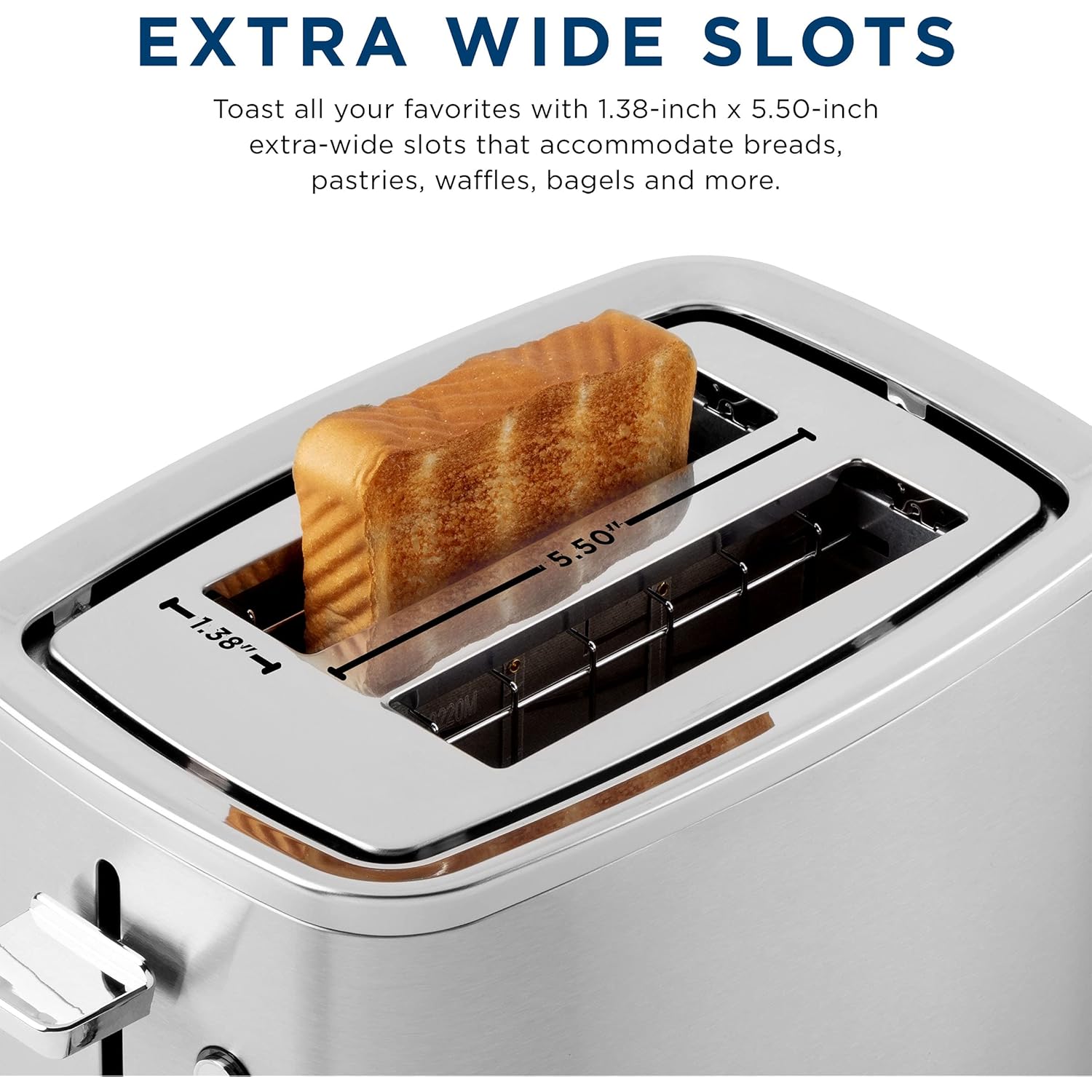GE 2 Slice Stainless Steel Toaster, Extra Wide Slots for Toasting Bagels, Breads, Waffles & More, 7 Adjustable Shade Settings, Removable Crumb Tray, Countertop Kitchen Essentials, 850 Watts