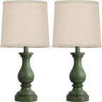 Farmhouse Table Lamps Set Of 2 - Rustic Lamp For Bedroom Living Room, 22" Boho Bedside Lamps For Night Stands End Table Office Desk Lamp Nightstand With Linen Shades(Antique Green)