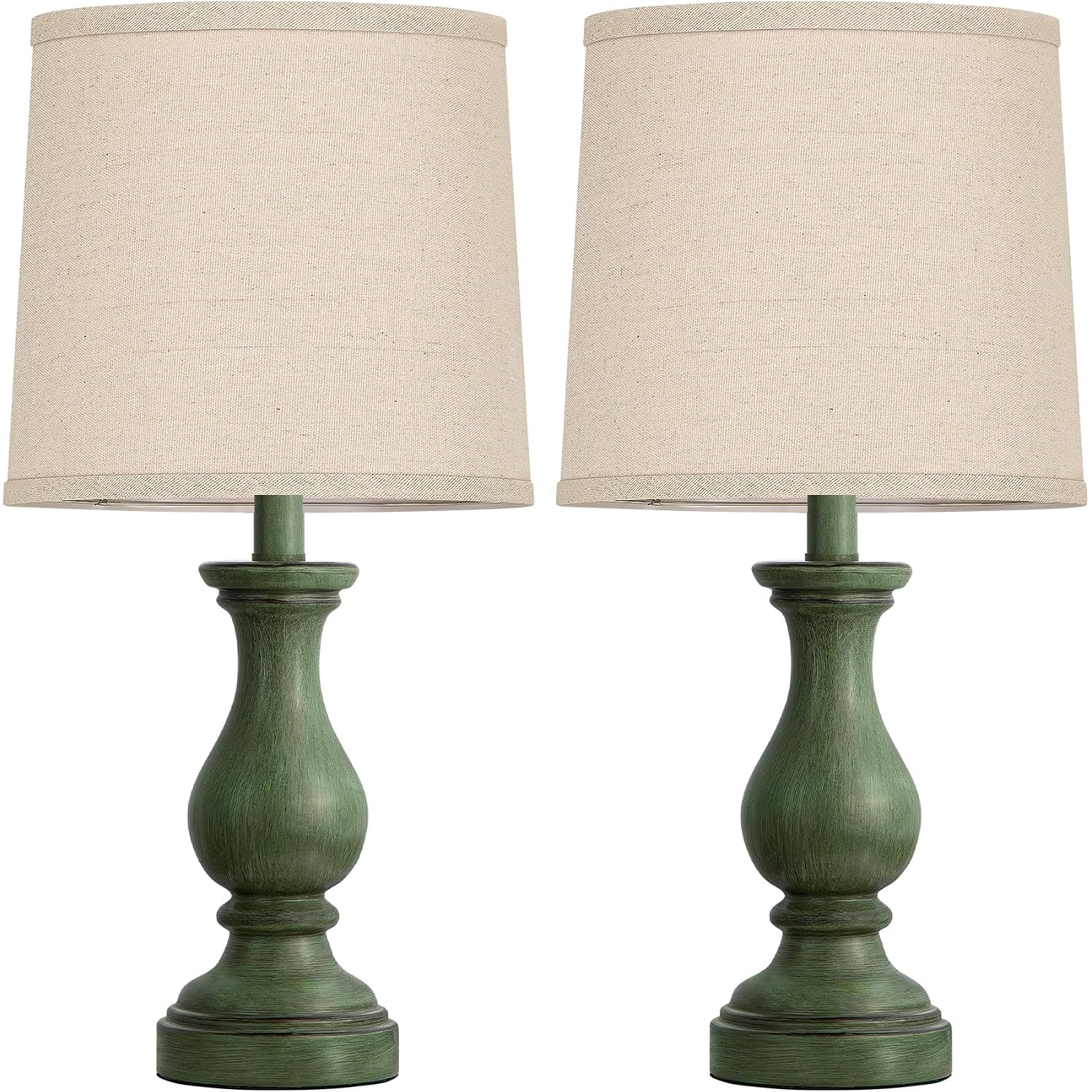 Farmhouse Table Lamps Set Of 2 - Rustic Lamp For Bedroom Living Room, 22" Boho Bedside Lamps For Night Stands End Table Office Desk Lamp Nightstand With Linen Shades(Antique Green)