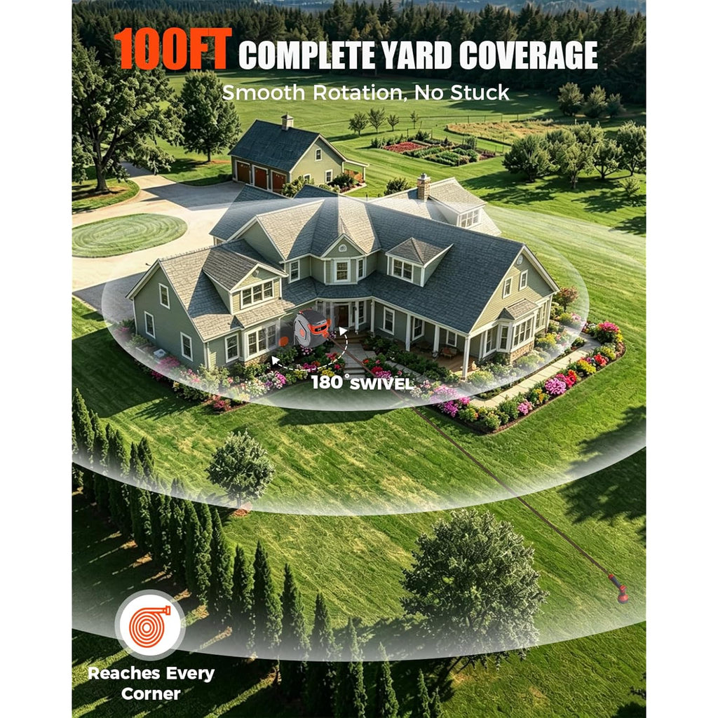 100Ft Retractable Garden Hose Reel 1/2 Inch, Wall Mounted Heavy Duty Water Hose With Auto-Lock, Slow Return, 180° Swivel Bracket & 9-Pattern Spray Nozzle, Uv Resistant Outdoor Hose Storage System