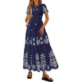 Prettygarden Summer Dresses For Women 2026 Floral Boho Maxi Spring Casual Short Sleeve V Neck Elastic Waist Dress Pockets