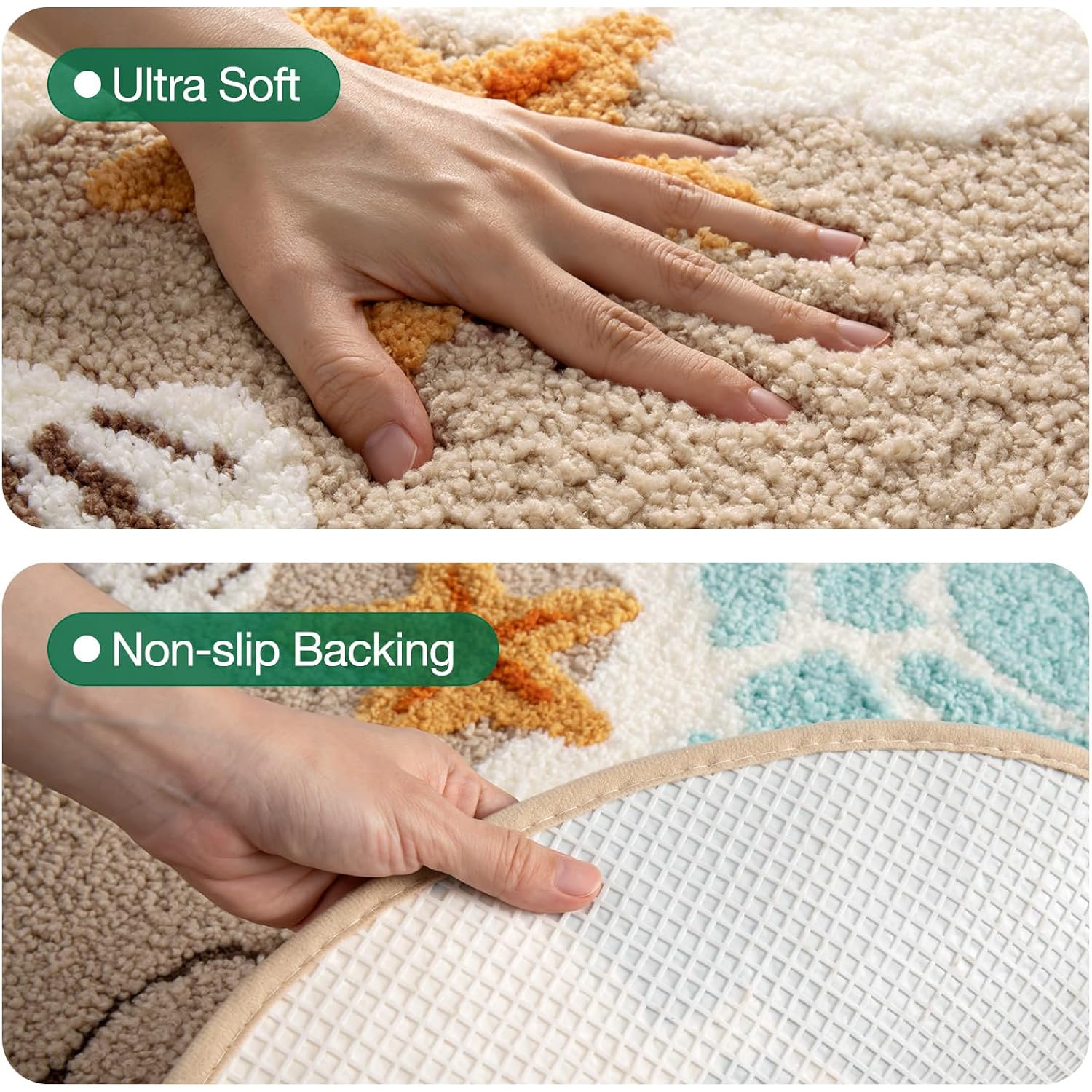 LUMI Soft and Absorbent Beach Bathroom Rug, Non-Slip Backing, Ideal for Bathroom, Kitchen and Entryway Decor, Sea Beach Starfish Shell Bath Decor, Blue, 22"x34"