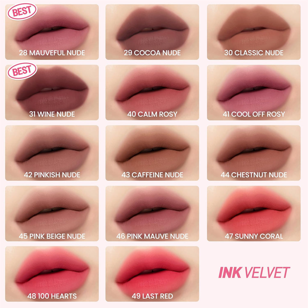 Peripera Ink the Velvet Lip Tint - High Pigment Color, Longwear, Weightless, Not Animal Tested, Gluten-Free, Paraben-Free (028 MAUVEFUL NUDE)