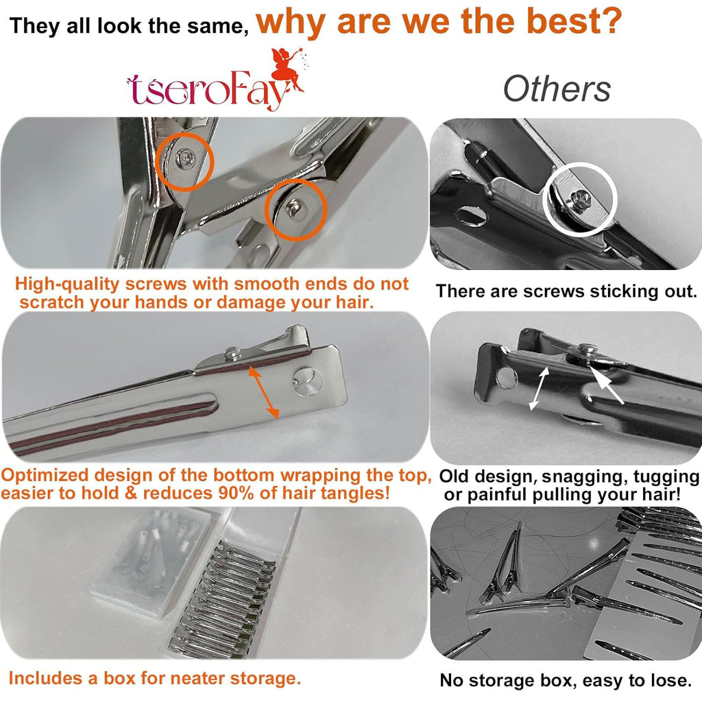 RENEWED Metal Silver Duck Billed Clips: 24Pcs Long Hair Sectioning and Curl Clips for Women with Case